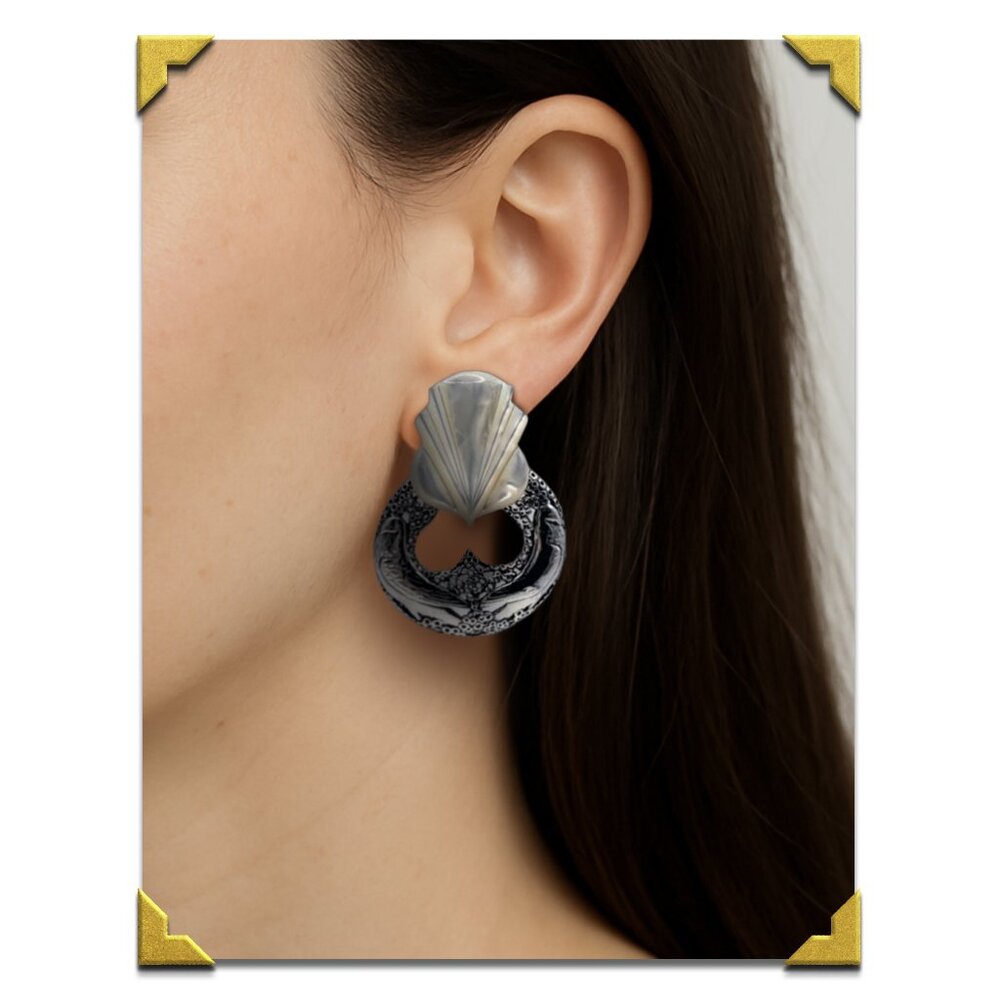 Stephen Dweck Clip-On Earrings – Mother of Pearl & Sterling Silver "Love Birds"